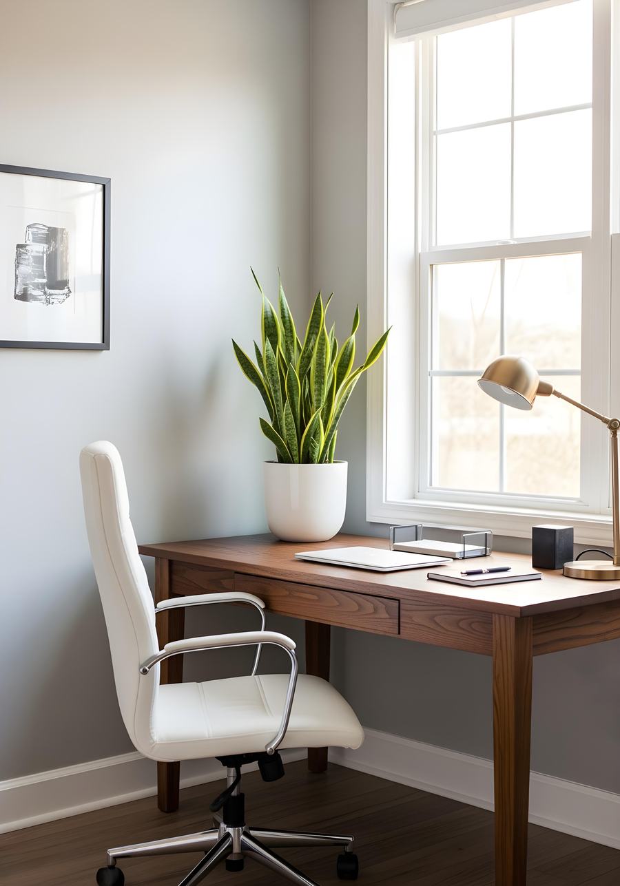 Postazione di lavoro illuminata dalla luce naturale in un ufficio curato e ordinato — l'ambiente che Alpa Cleaning aiuta a mantenere ogni giorno